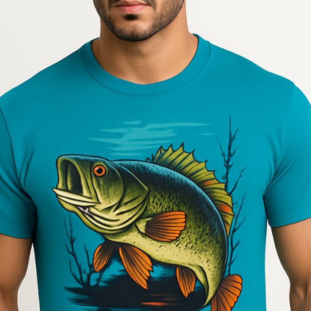 Wetline Apparel Co Bass in the Lake Men's Graphic T-Shirt, Fishing Wear Heavy Cotton Short Sleeves Tee, S-5XL