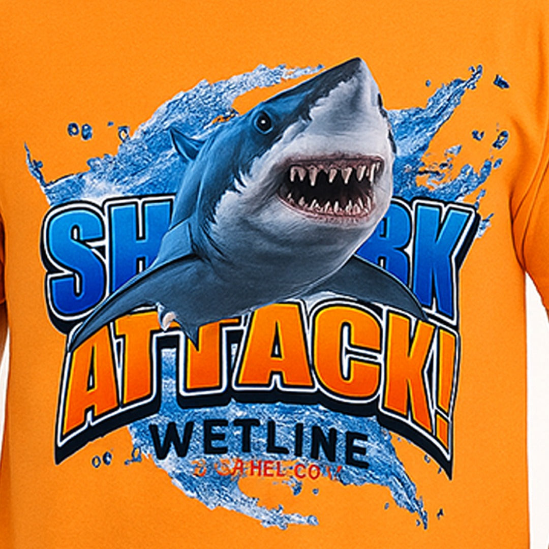 Wetline Apparel Co Shark Attack Male's Graphic T-Shirt, Fishing Wear Heavy Cotton Short Sleeves Tee, S-5XL