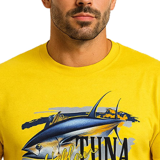 Wetline Apparel Co Yellow Fin Tuna Male's Graphic T-Shirt, Fishing Wear Heavy Cotton Short Sleeves Tee, S-5XL