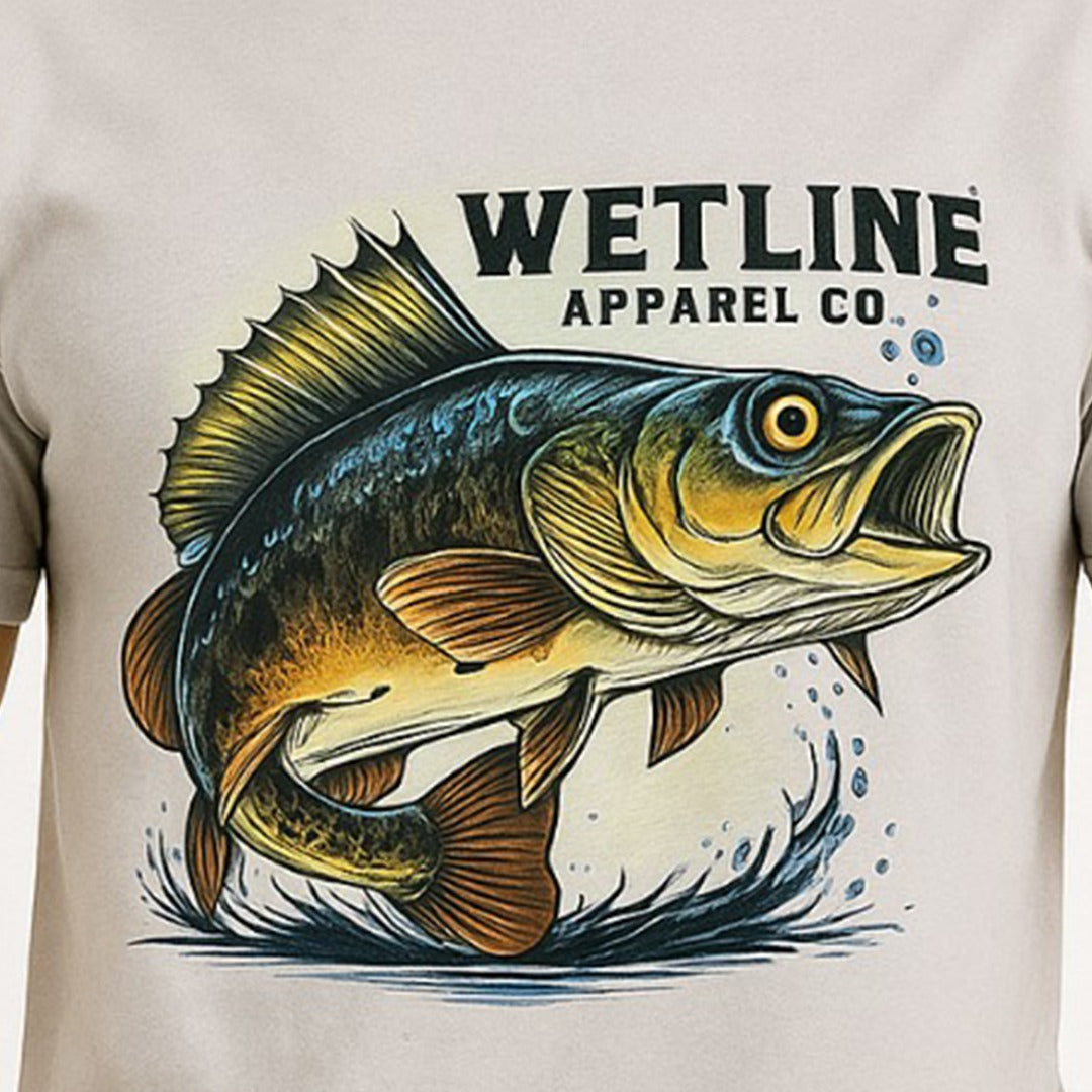 Wetline Apparel Co Green Bass & Grass Male's Graphic T-Shirt, Fishing Wear Heavy Cotton Short Sleeves Tee, S-5XL