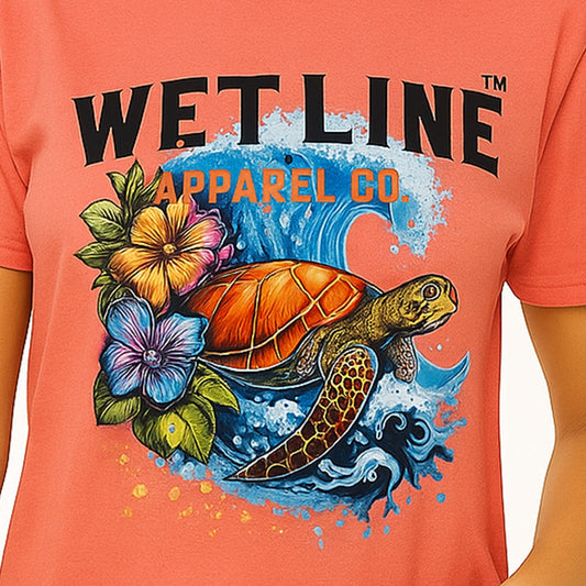 Wetline Apparel Co Surfing Turtle Female's Graphic T-Shirt, Fishing Wear Heavy Cotton Short Sleeves Tee, S-5XL