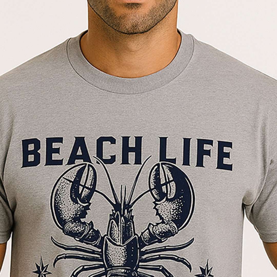 Wetline Apparel Co Beach Life Lobster Male's Graphic T-Shirt, Fishing Wear Heavy Cotton Short Sleeves Tee, S-5XL