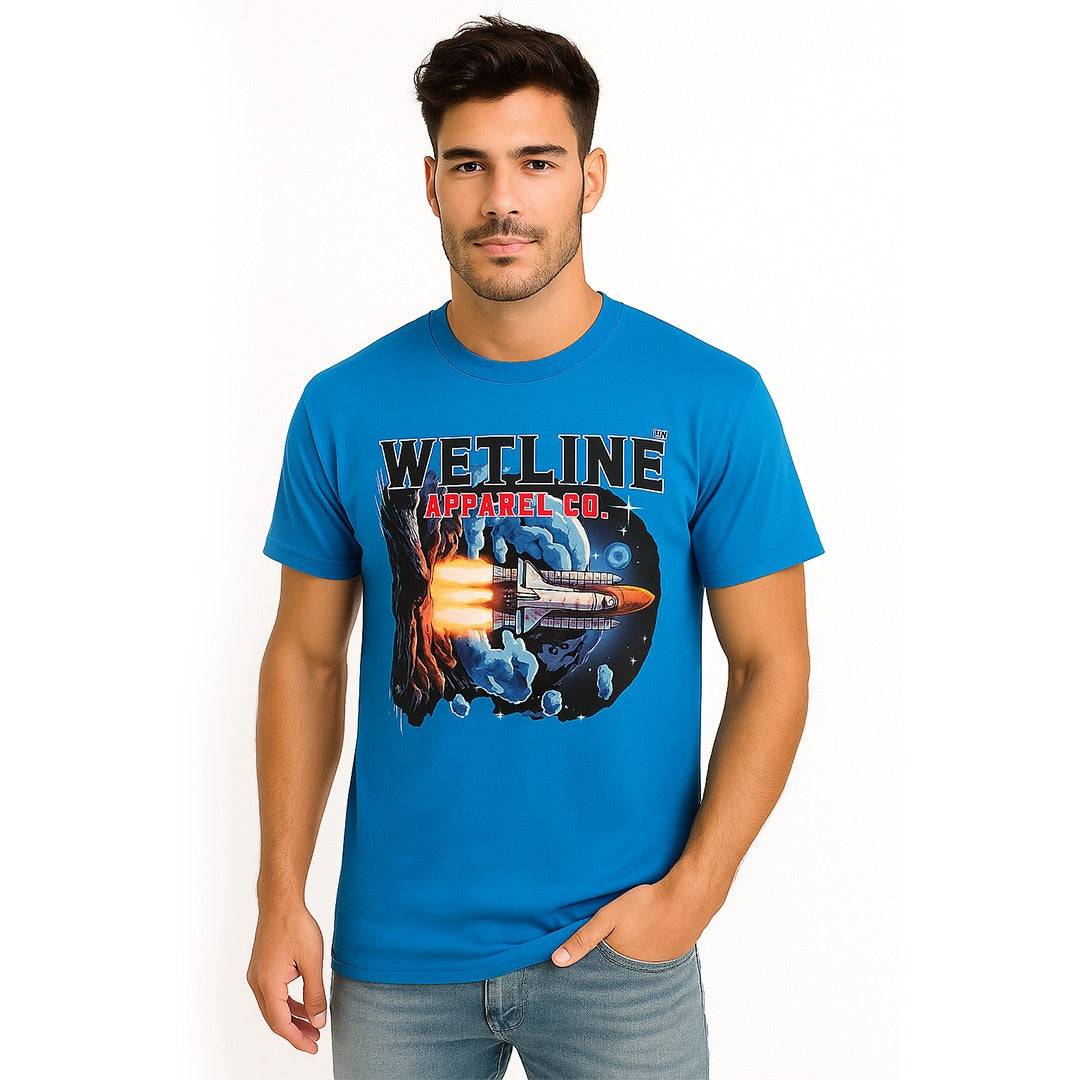Wetline Apparel Co Rocket Male's Graphic T-Shirt, Fishing Wear Heavy Cotton Short Sleeves Tee, S-5XL