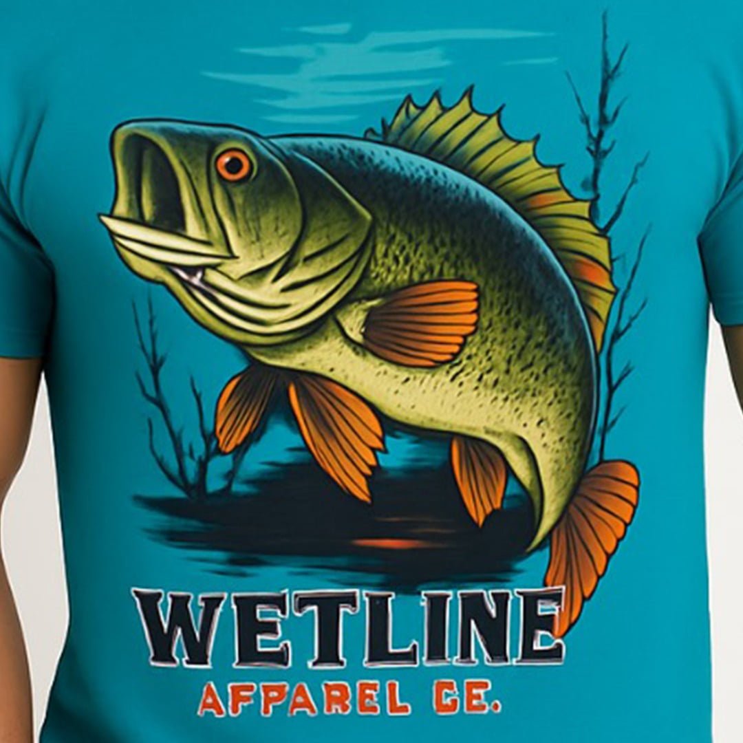 Wetline Apparel Co Bass in the Lake Men's Graphic T-Shirt, Fishing Wear Heavy Cotton Short Sleeves Tee, S-5XL