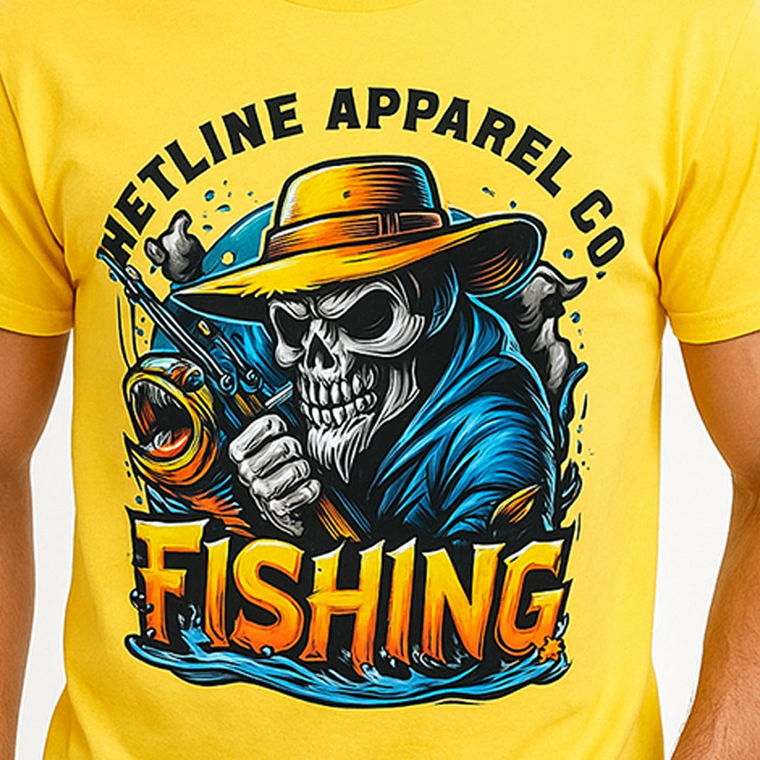 Wetline Apparel Co Skull Fishing Male's Graphic T-Shirt, Fishing Wear Heavy Cotton Short Sleeves Tee, S-5XL