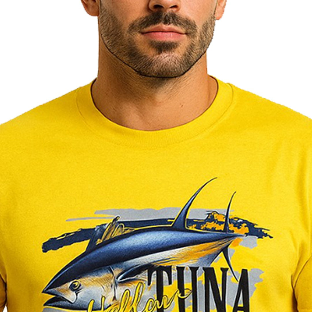 Wetline Apparel Co Yellow Fin Tuna Male's Graphic T-Shirt, Fishing Wear Heavy Cotton Short Sleeves Tee, S-5XL