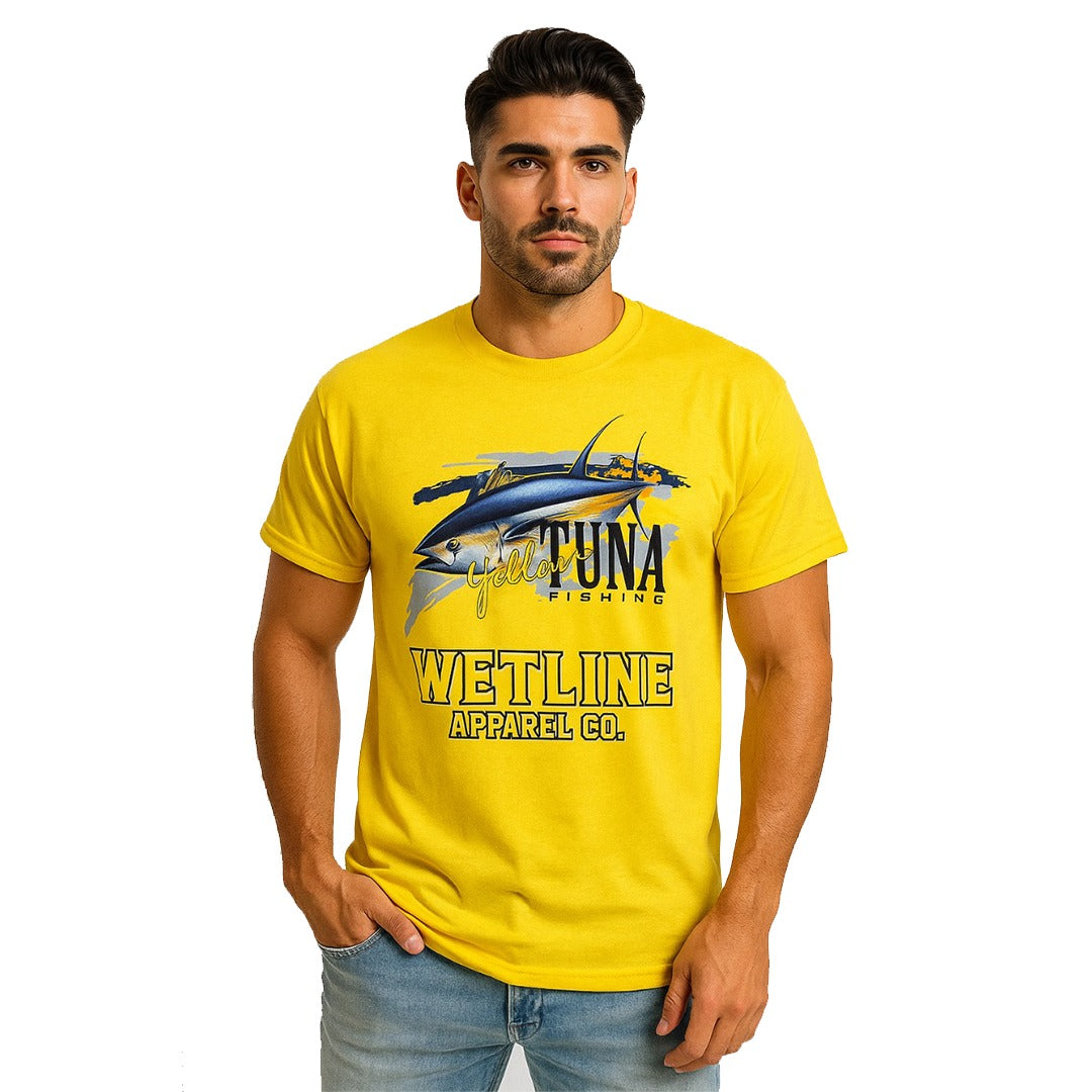 Wetline Apparel Co Yellow Fin Tuna Male's Graphic T-Shirt, Fishing Wear Heavy Cotton Short Sleeves Tee, S-5XL