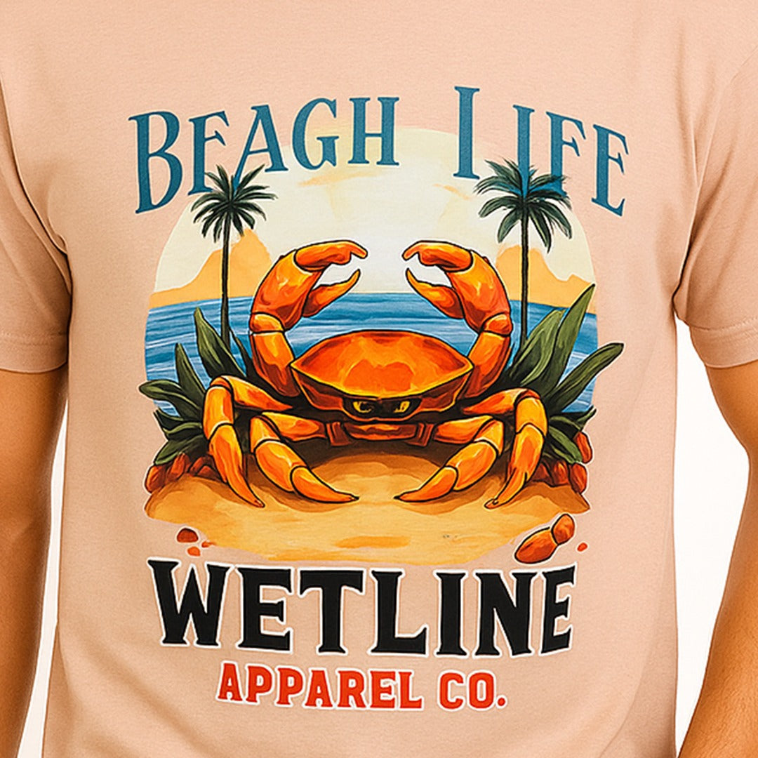 Wetline Apparel Co Beach Crab Men's Graphic T-Shirt, Fishing Wear Heavy Cotton Short Sleeves Tee, S-5XL