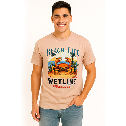 Wetline Apparel Co Beach Crab Men's Graphic T-Shirt, Fishing Wear Heavy Cotton Short Sleeves Tee, S-5XL