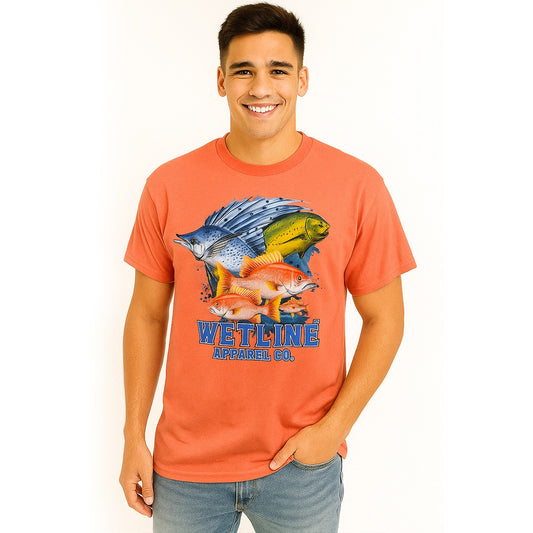 Wetline Apparel Co Snapper Trio Male's Graphic T-Shirt, Fishing Wear Heavy Cotton Short Sleeves Tee, S-5XL