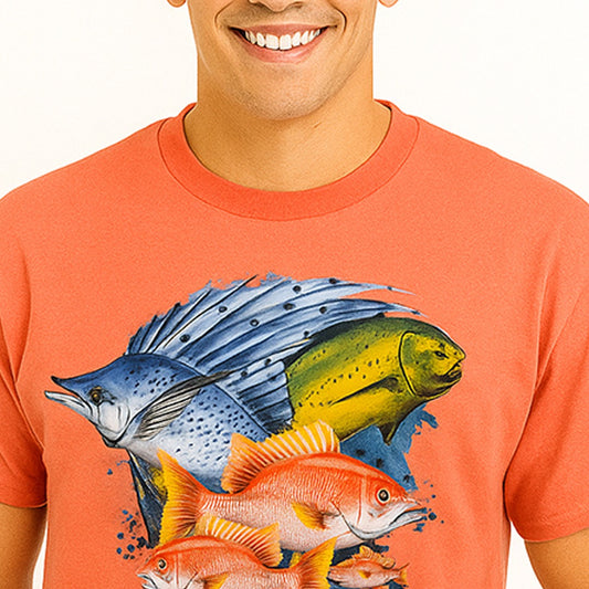 Wetline Apparel Co Snapper Trio Male's Graphic T-Shirt, Fishing Wear Heavy Cotton Short Sleeves Tee, S-5XL