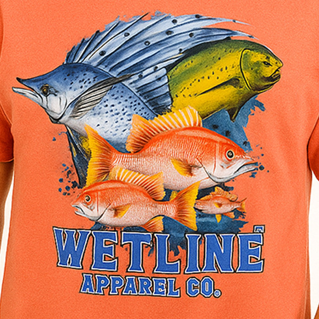 Wetline Apparel Co Snapper Trio Male's Graphic T-Shirt, Fishing Wear Heavy Cotton Short Sleeves Tee, S-5XL