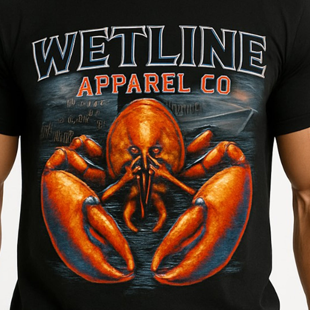 Wetline Apparel Co Gulf Lobster Male's Graphic T-Shirt, Fishing Wear Heavy Cotton Short Sleeves Tee, S-5XL