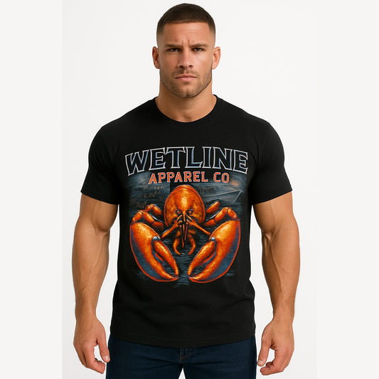 Wetline Apparel Co Gulf Lobster Male's Graphic T-Shirt, Fishing Wear Heavy Cotton Short Sleeves Tee, S-5XL