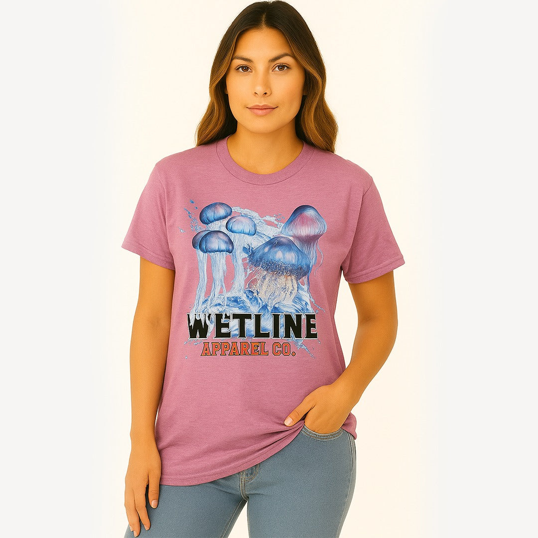 Wetline Apparel Co Jelly Fish Family Female's Graphic T-Shirt, Fishing Wear Heavy Cotton Short Sleeves Tee, S-5XL
