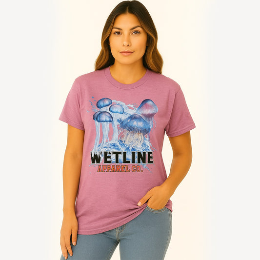 Wetline Apparel Co Jelly Fish Family Female's Graphic T-Shirt, Fishing Wear Heavy Cotton Short Sleeves Tee, S-5XL