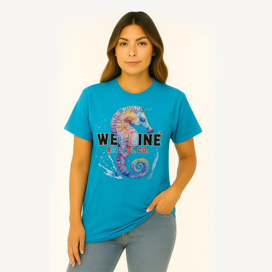 Wetline Apparel Co Seahorse Female's Graphic T-Shirt, Fishing Wear Heavy Cotton Short Sleeves Tee, S-5XL