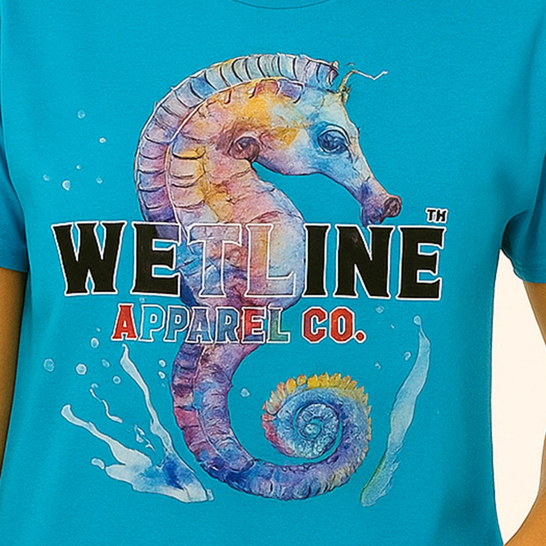 Wetline Apparel Co Seahorse Female's Graphic T-Shirt, Fishing Wear Heavy Cotton Short Sleeves Tee, S-5XL