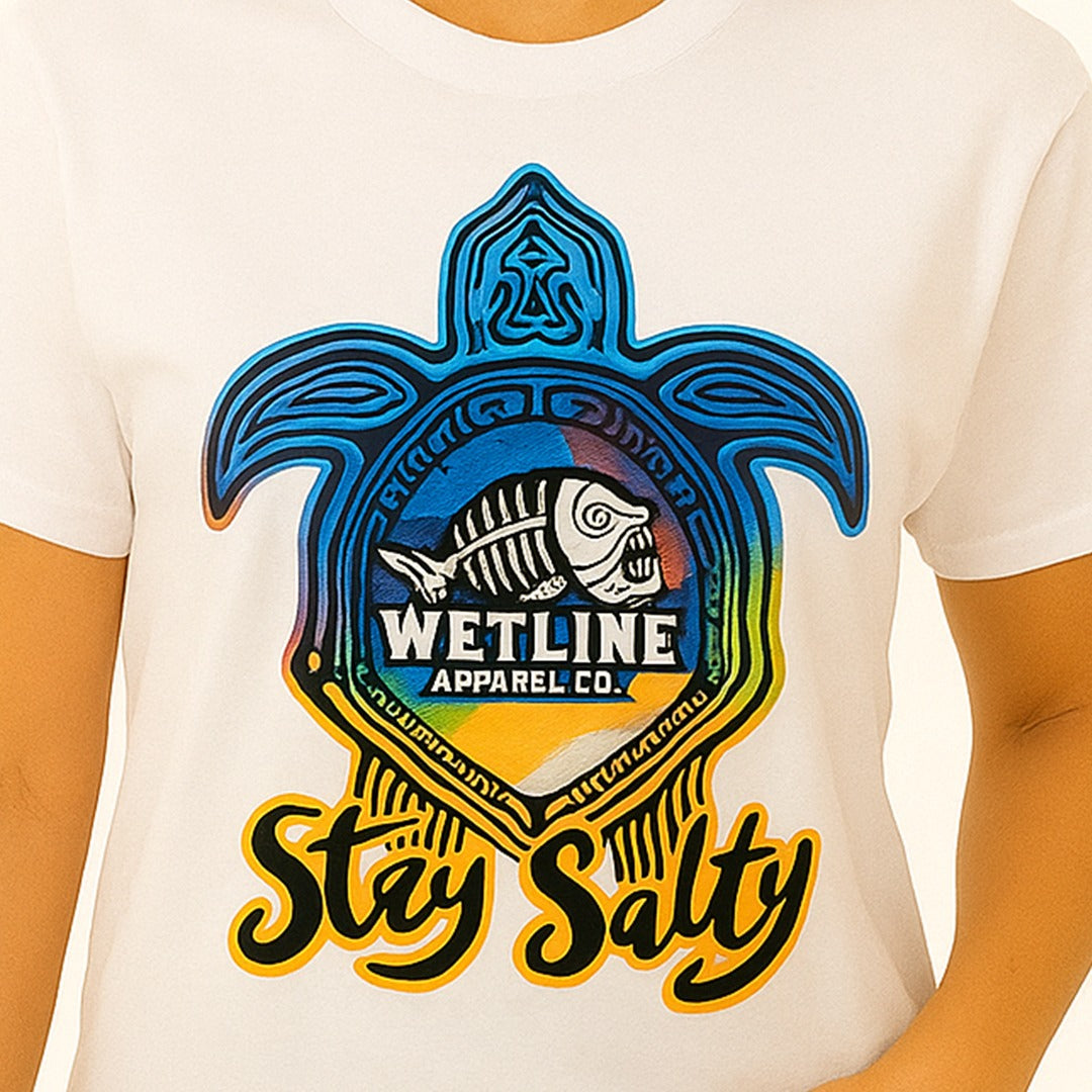 Wetline Apparel Co Stay Salty Turtle Female's Graphic T-Shirt, Fishing Wear Heavy Cotton Short Sleeves Tee, S-5XL