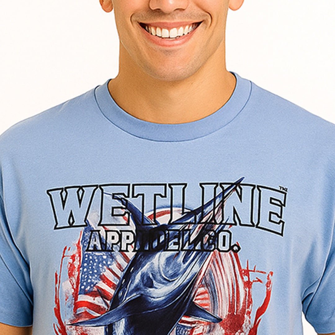 Wetline Apparel Co American Sword Fish Men's Graphic T-Shirt, Fishing Wear Heavy Cotton Short Sleeves Tee, S-5XL